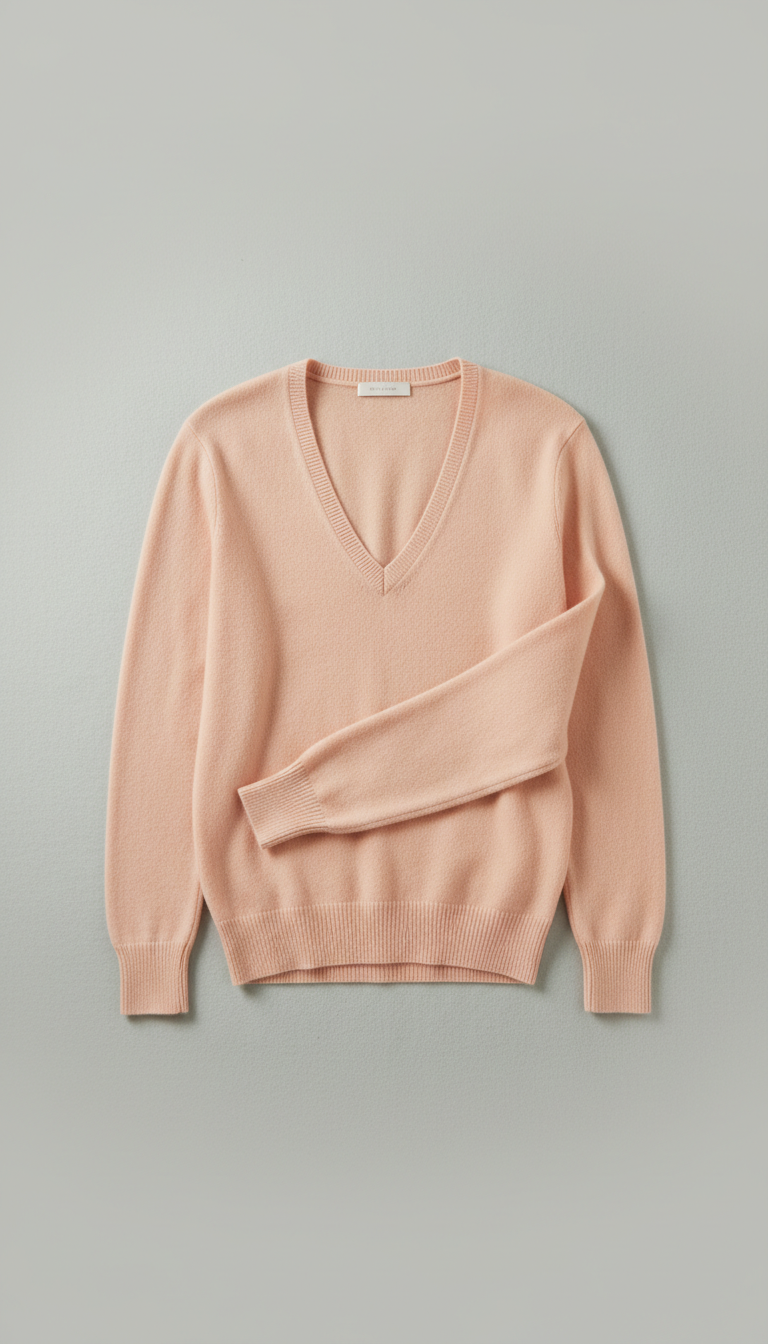 Women's V-Neck Cashmere Sweater in Pale Peach