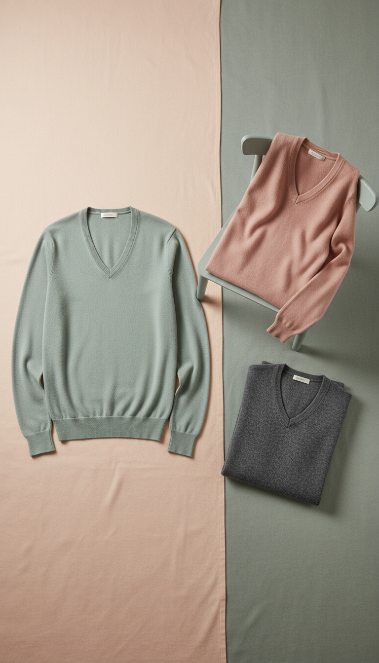Men's V-Neck Cashmere Sweater in Soft Sage